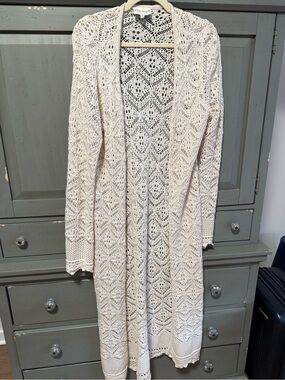 Freshman Cream Open Knit Longline Cardigan